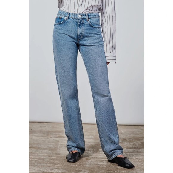 NWT Zara medium wash blue mid-rise slim fit straight leg denim jeans, US6 - Picture 4 of 10